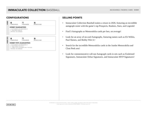 PRE-ORDER: 2026 Panini Immaculate Baseball Hobby 6-Box Case