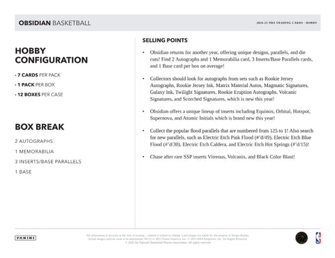 2024-25 Panini Obsidian Basketball Hobby Box