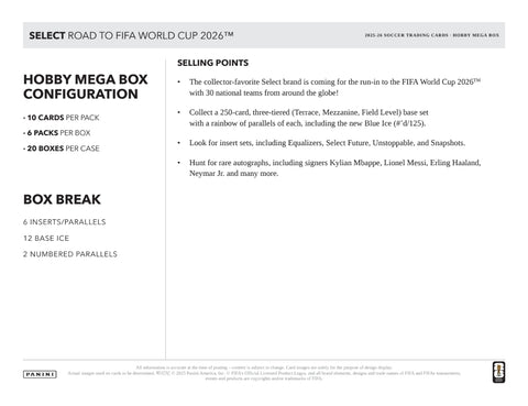 PRE-ORDER: 2025-26 Panini Select Road to FIFA World Cup Soccer Hobby Mega Box