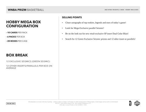 PRE-ORDER: 2026 Panini Prizm WNBA Hobby Mega Box