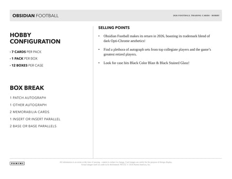 PRE-ORDER: 2026 Panini Obsidian Football Hobby Box
