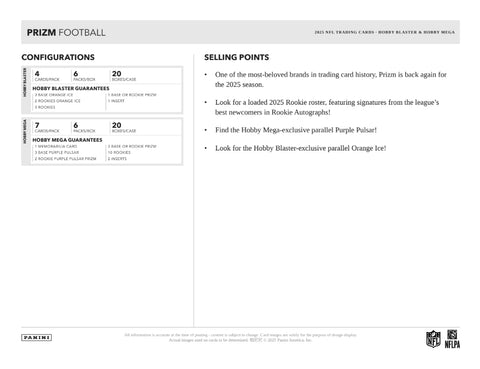 2025 Panini Prizm Football Hobby Mega Box